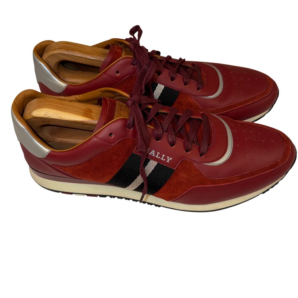 Bally Aston Red Leather Suede Luxury Low Top Sneakers Shoes Men US 11 EU 12
